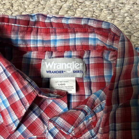 Wrangler Wrancher Shirt Men’s Large Pearl Snap Red Plaid Cowboy Western - Picture 2 of 6